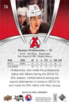2015-16 Upper Deck AHL #74 Raman Hrabarenka Back