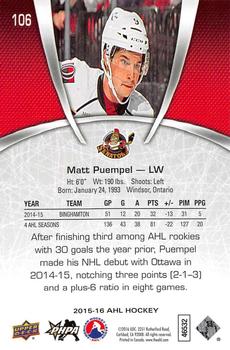 2015-16 Upper Deck AHL #106 Matt Puempel Back