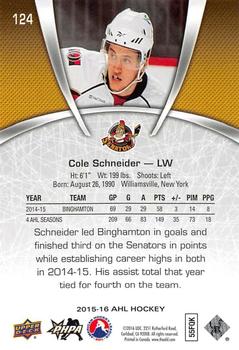 2015-16 Upper Deck AHL #124 Cole Schneider Back