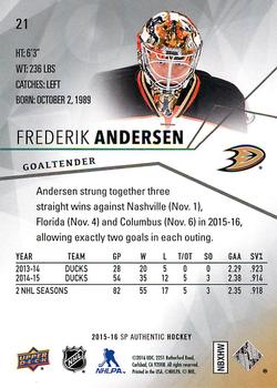 2015-16 SP Authentic #21 Frederik Andersen Back