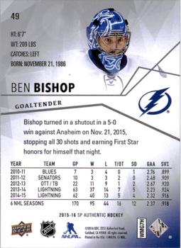 2015-16 SP Authentic #49 Ben Bishop Back