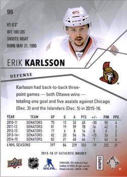 2015-16 SP Authentic #96 Erik Karlsson Back
