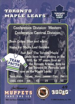 1994 Cardz Muppets Take the Ice #49 Toronto Maple Leafs Back