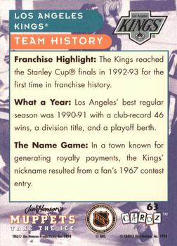 1994 Cardz Muppets Take the Ice #63 Los Angeles Kings Logo Back