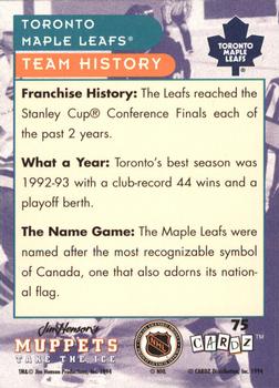 1994 Cardz Muppets Take the Ice #75 Toronto Maple Leafs Logo Back