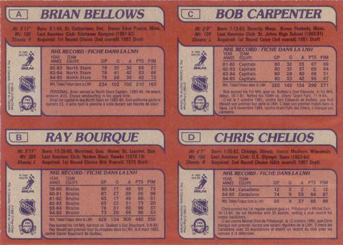 1985-86 O-Pee-Chee - Box Bottom Panels #ABCD Brian Bellows / Ray Bourque / Bob Carpenter / Chris Chelios Back