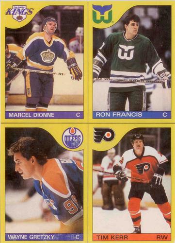 1985-86 O-Pee-Chee - Box Bottom Panels #EFGH Marcel Dionne / Ron Francis / Wayne Gretzky / Tim Kerr Front