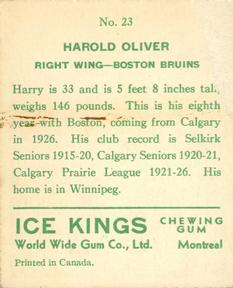 1933-34 World Wide Gum Ice Kings (V357) - English-Only Back #23 Harold Oliver Back