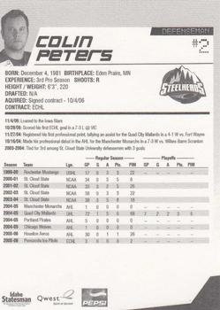 2006-07 Idaho Steelheads (ECHL) #19 Colin Peters Back