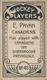 1911-12 Imperial Tobacco Hockey Players (C55) #43 Eugene Payan Back