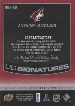 2015-16 Upper Deck - UD Signatures #UDS-AD Anthony Duclair Back