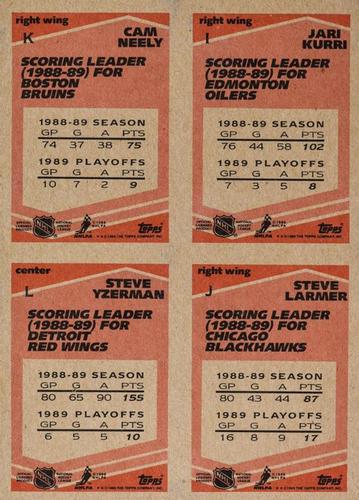 1989-90 Topps - Wax Box Bottom Panels #IJKL Jari Kurri / Steve Larmer / Cam Neely / Steve Yzerman Back