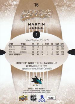 2016-17 Upper Deck MVP #16 Martin Jones Back
