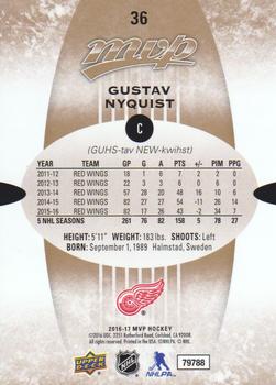 2016-17 Upper Deck MVP #36 Gustav Nyquist Back