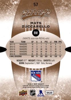 2016-17 Upper Deck MVP #57 Mats Zuccarello Back