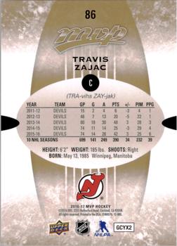 2016-17 Upper Deck MVP #86 Travis Zajac Back