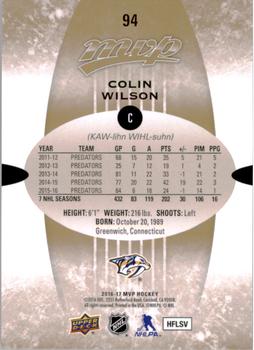 2016-17 Upper Deck MVP #94 Colin Wilson Back