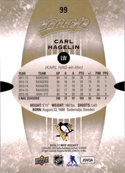 2016-17 Upper Deck MVP #99 Carl Hagelin Back