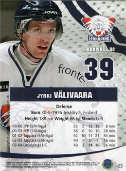 2004-05 SHL Elitset #63 Jyrki Välivaara Back