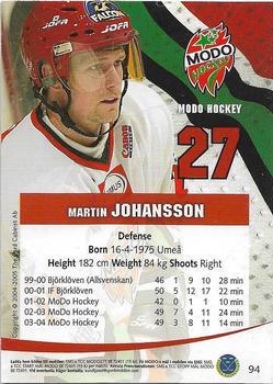 2004-05 SHL Elitset #94 Martin Johansson Back