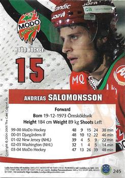 2004-05 SHL Elitset #245 Andreas Salomonsson Back