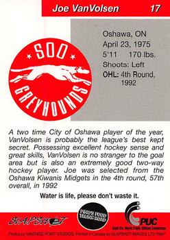 1993-94 Slapshot Sault Ste. Marie Greyhounds (OHL) #17 Joe Van Volsen Back