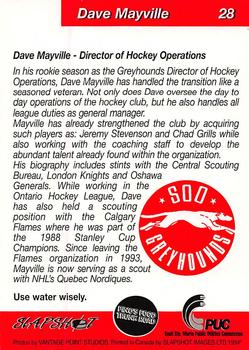1993-94 Slapshot Sault Ste. Marie Greyhounds (OHL) #28 Dave Mayville Back