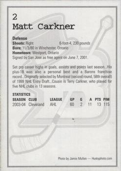 2004-05 Cleveland Barons (AHL) #NNO Matt Carkner Back