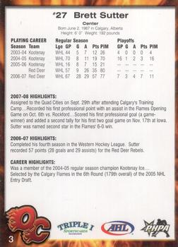 2007-08 Quad City Flames (AHL) #3 Brett Sutter Back