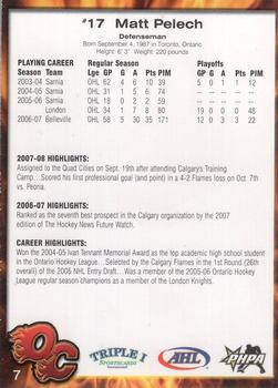 2007-08 Quad City Flames (AHL) #7 Matt Pelech Back