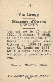 1952-53 St. Lawrence Sales (QSHL) #64 Vic Gregg Back