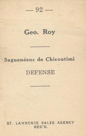 1952-53 St. Lawrence Sales (QSHL) #92 Georges Roy Back
