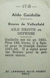 1952-53 St. Lawrence Sales (QSHL) #17-B Aldo Guidolin Back