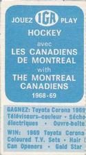 1968-69 Montreal Canadiens IGA Series 1 #NNO Jacques Lemaire Back