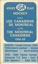 1968-69 Montreal Canadiens IGA Series 1 #NNO Mickey Redmond Back