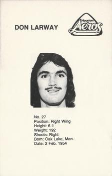 1975-76 Houston Aeros (WHA) #NNO Don Larway Back