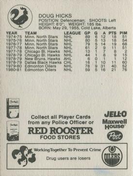 1981-82 Red Rooster Edmonton Oilers #NNO Doug Hicks Back