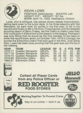 1981-82 Red Rooster Edmonton Oilers #NNO Kevin Lowe Back