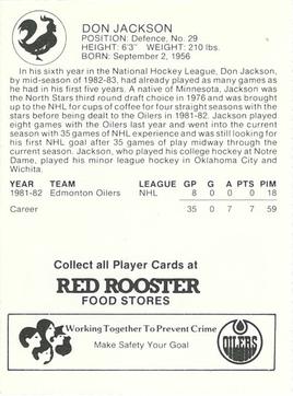 1982-83 Red Rooster Edmonton Oilers #NNO Don Jackson Back