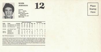1982-83 Hartford Courant Junior Whalers Hartford Whalers #8 Mark Johnson Back