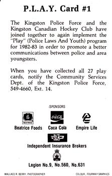 1982-83 Kingston Canadians (OHL) Police #1 Jim Morrison Back
