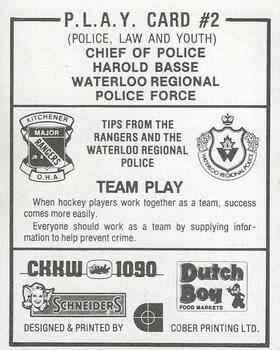 1982-83 Kitchener Rangers (OHL) Police #2 Harold Basse Back