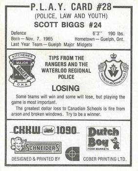 1982-83 Kitchener Rangers (OHL) Police #28 Scott Biggs Back