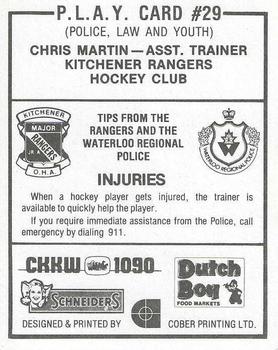 1982-83 Kitchener Rangers (OHL) Police #29 Chris Martin Back
