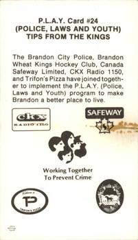 1982-83 Brandon Wheat Kings (WHL) Police #24 Brandon Police Back