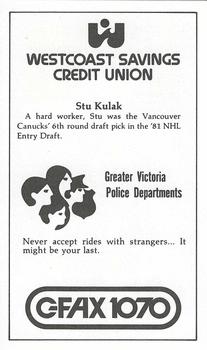 1982-83 Victoria Cougars (WHL) Police #NNO Stu Kulak Back