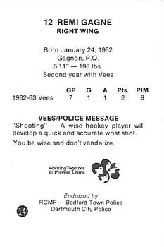 1983-84 Nova Scotia Voyageurs (AHL) Police #14 Remi Gagne Back