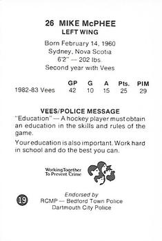 1983-84 Nova Scotia Voyageurs (AHL) Police #19 Mike McPhee Back