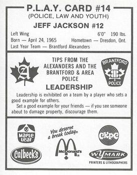 1983-84 Brantford Alexanders (OHL) Police #14 Jeff Jackson Back