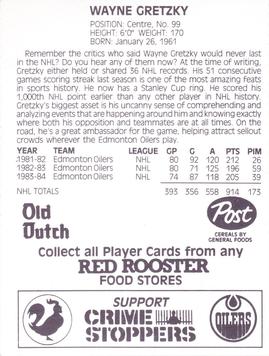 1984-85 Red Rooster Edmonton Oilers #NNO Wayne Gretzky Back